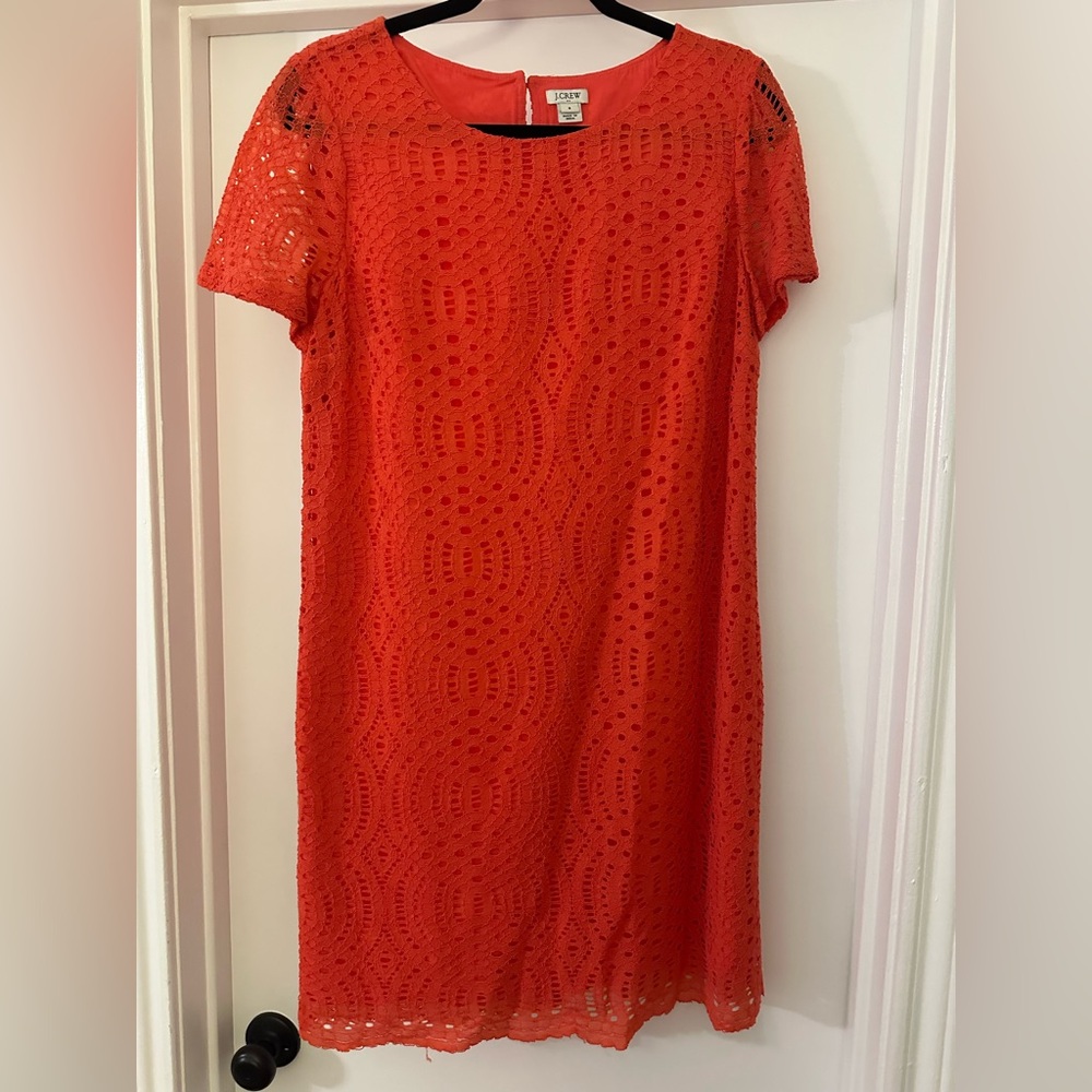 J. Crew Coral Lace Sheath Dress Crew Neck Short Sleeve